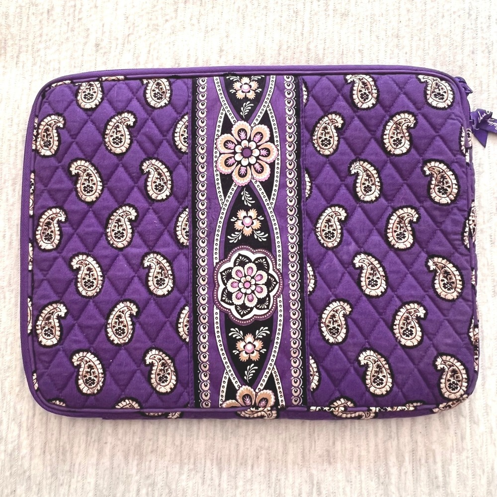Vera Bradley Plum Crazy Quilted Laptop Sleeve Purple Paisley Floral Tech Case